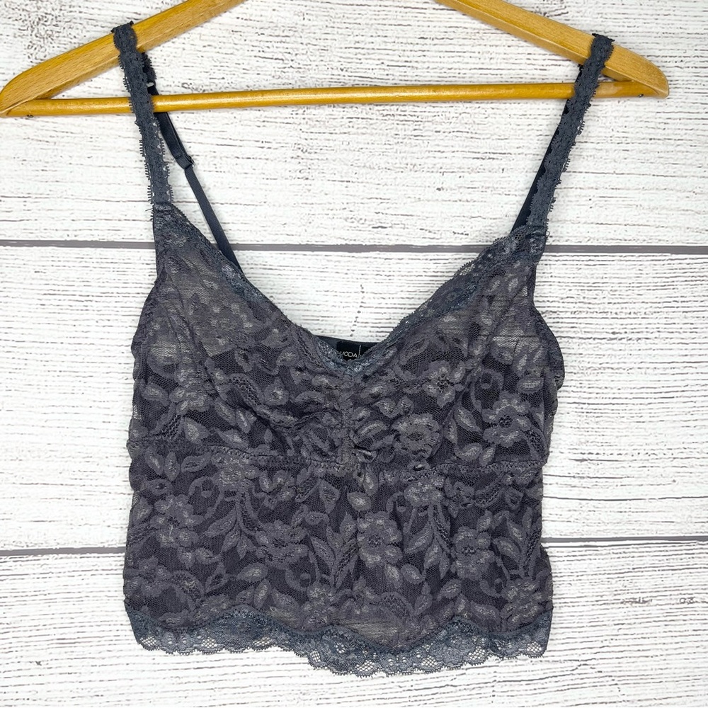 Moda International Sheer Gray Lace Bralette Size Small
